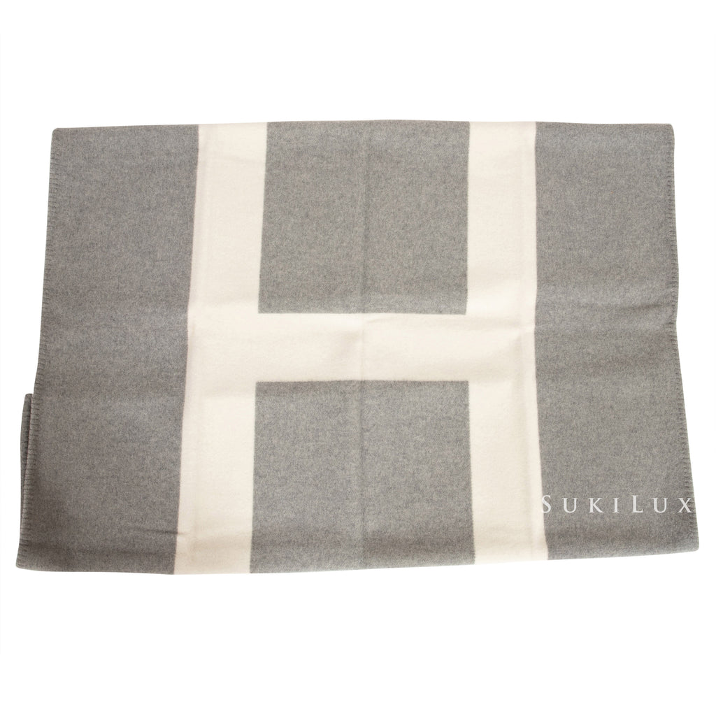 Hermès Avoine blanket Craie/ Gris
