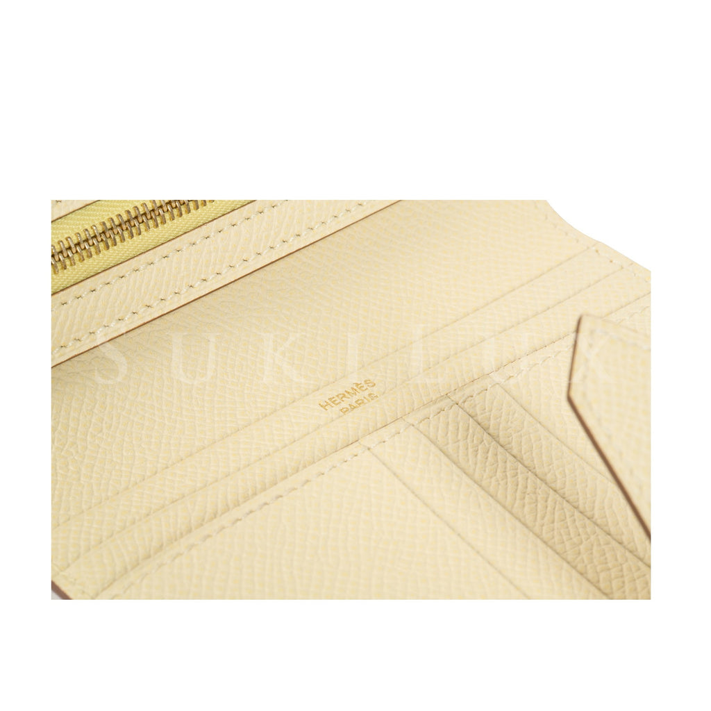 Hermès Bearn Compact Wallet Jaune Poussin 1Z Epsom Gold Hardware