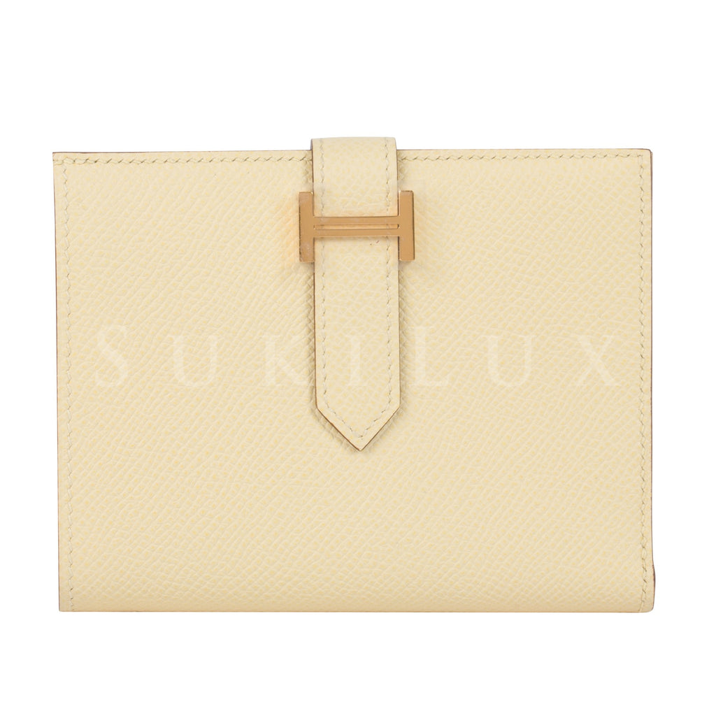 Hermès Bearn Compact Wallet Jaune Poussin 1Z Epsom Gold Hardware – SukiLux