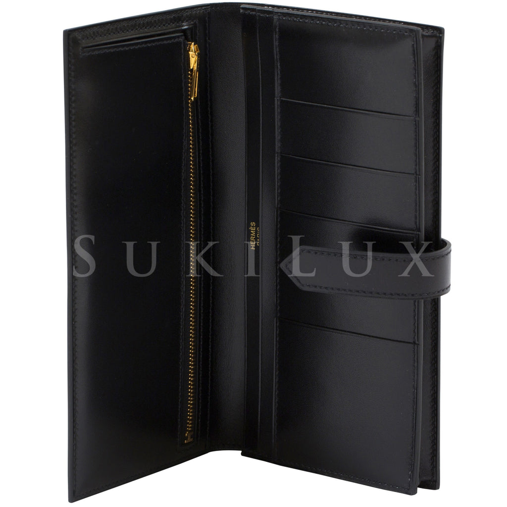 Hermès Bearn Wallet Noir 89 Box Leather Gold Hardware