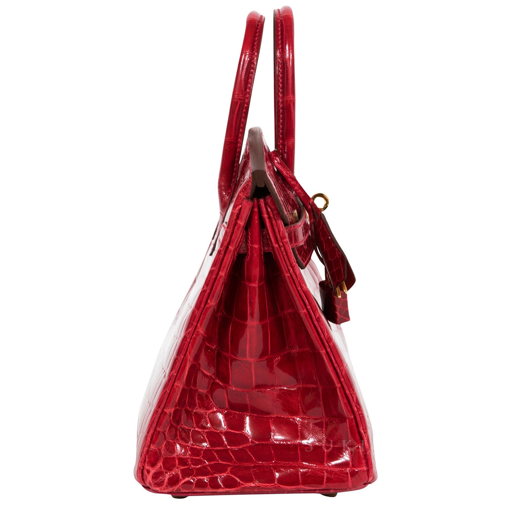 Hermes Braise Red Ferrari Crocodile Birkin 25 Handbag Kelly Bag