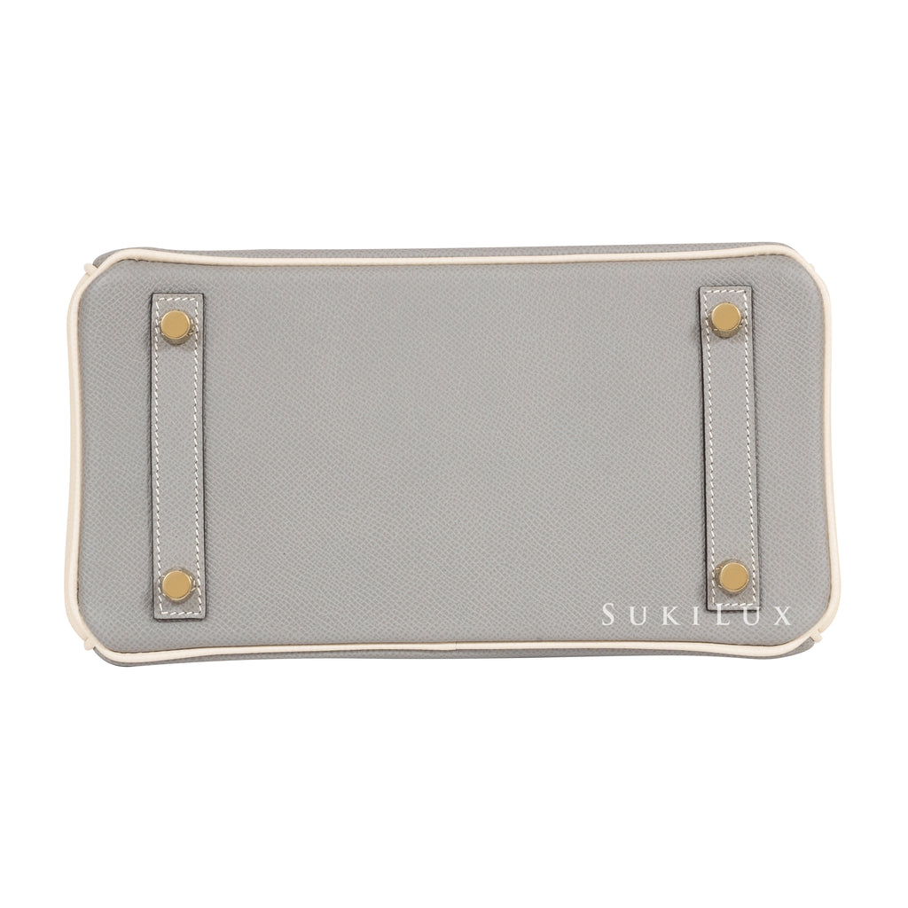 Hermès Birkin 25cm Veau Epsom 4Z Girs Mouette/Craie 10 Bi-color Gold Hardware