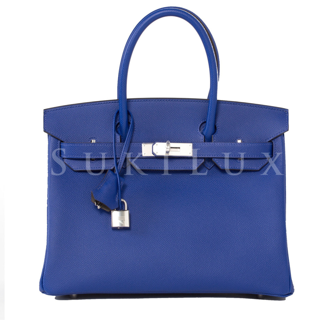 Hermès Birkin 30cm Veau Epsom 7T Bleu Electric/18 Etoupe Bi-color Platinum Hardware