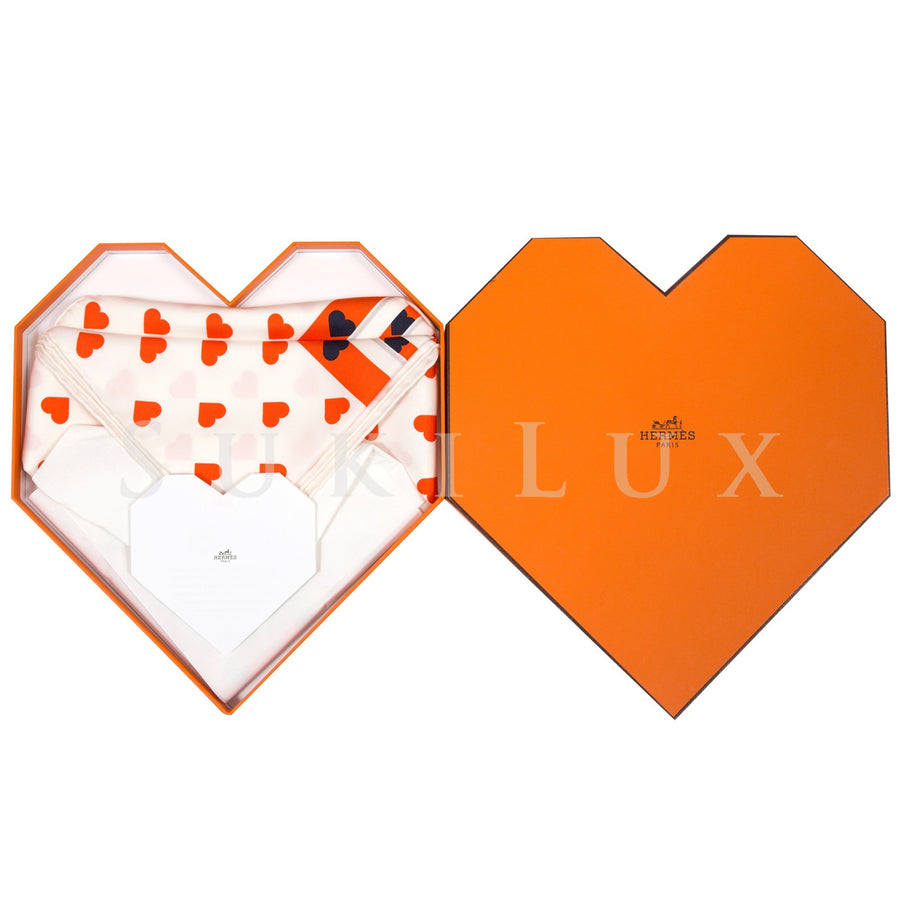 Hermès Carre Twill 90cm Silk Scarf Brides De Gala Love Orange/ Marine/ Blanc