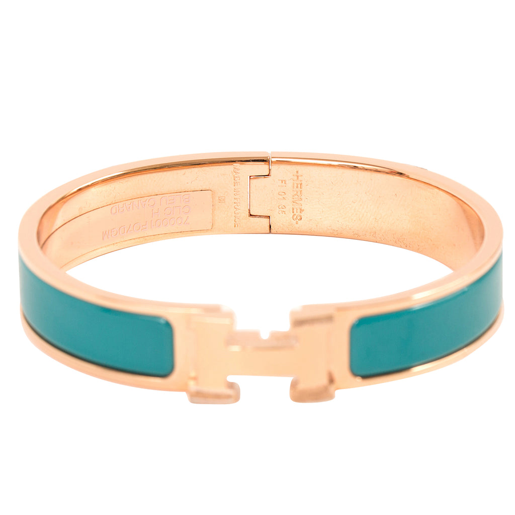 Hermès Clic Clac H Narrow Bleu Enamel Bracelet Gold Hardware