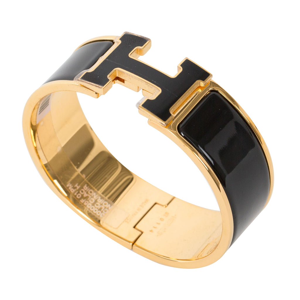 Hermès Clic Clac H Wide Noir Enamel Bracelet PM Gold Hardware