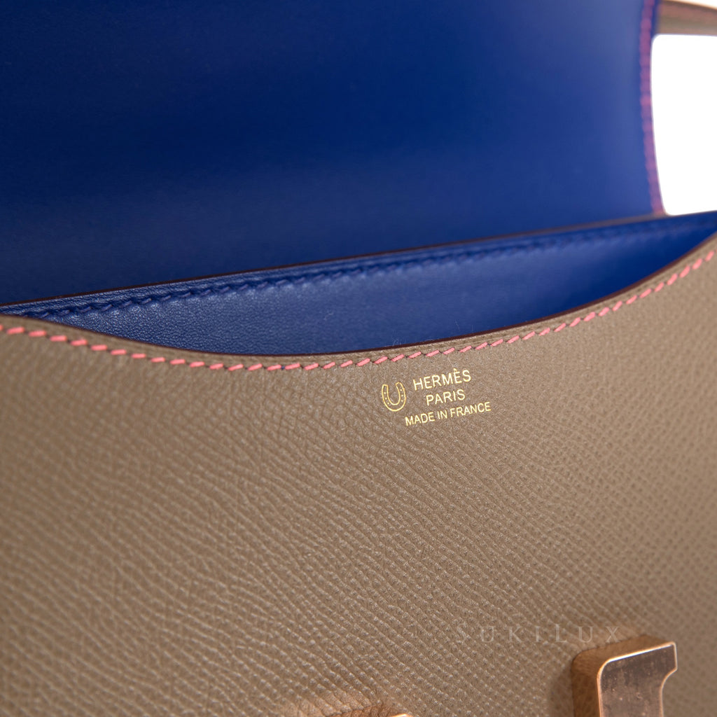 Hermès Constance III Mini 18cm Veau Epsom Gris/7T Bleu Electric Bi-Color Rosegold Hardware