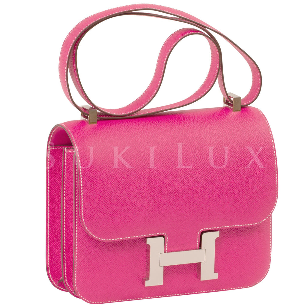 Hermes Constance Wallet Epsom Leather Palladium Hardware In Pink