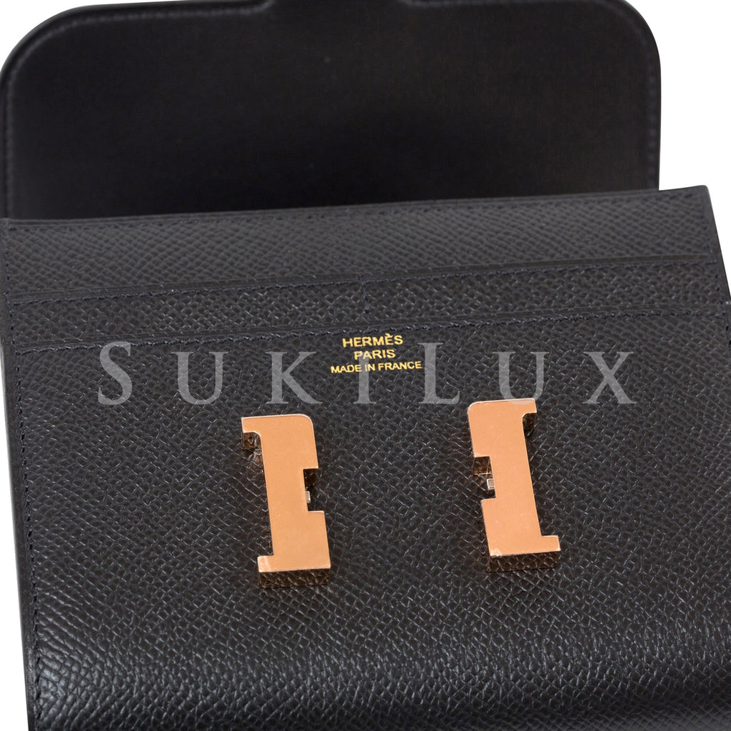 Hermès Constance Compact Wallet Black Rose Gold Hardware – SukiLux