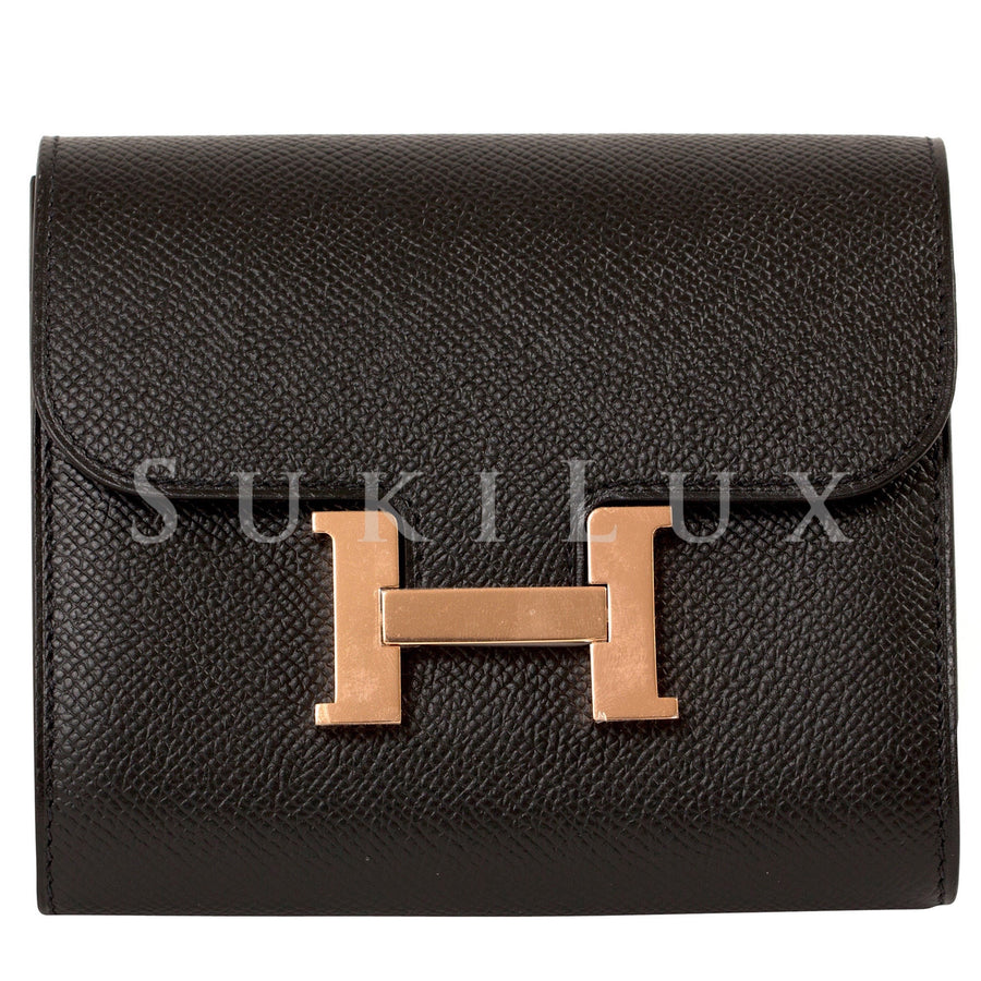 Hermès Constance Compact Wallet Black Rose Gold Hardware