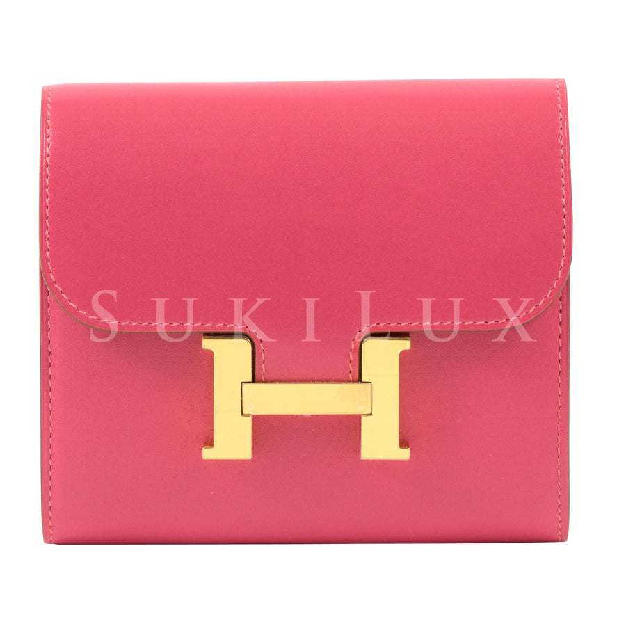 Hermès Constance Compact Wallet Rose Lipstick Veau Tadelakt Gold Hardware