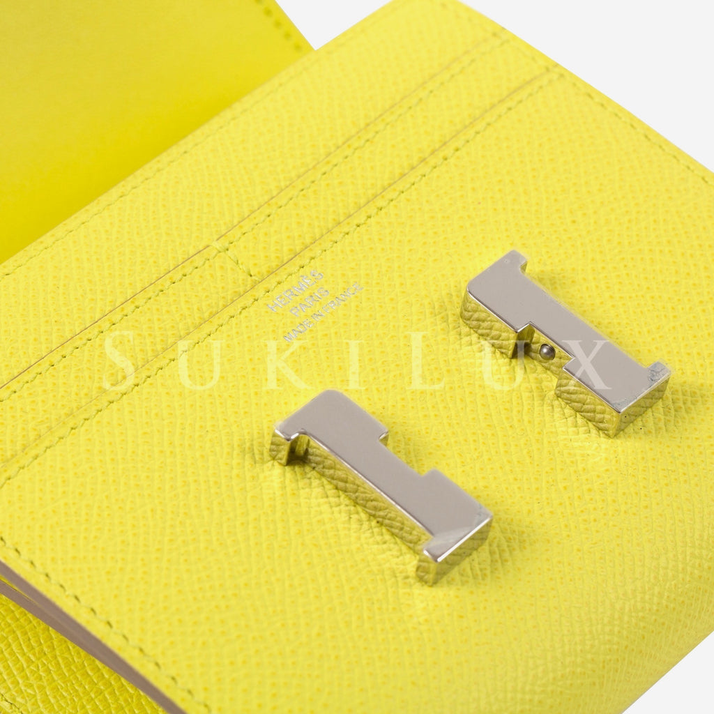 Hermès Constance Compact Wallet Soufre C9 Veau Epsom Palladium Hardware