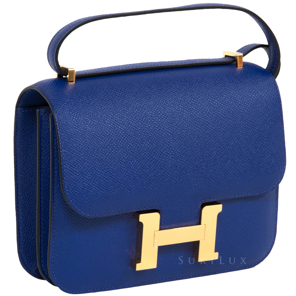 Hermes Blue Leather Chevre Constance Mini 18 Shoulder Bag Hermes