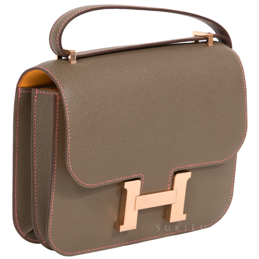 Hermès Constance III Mini 18cm Veau Epsom Etoupe/Jaune D'or 9V Bi-Color Gold Hardware