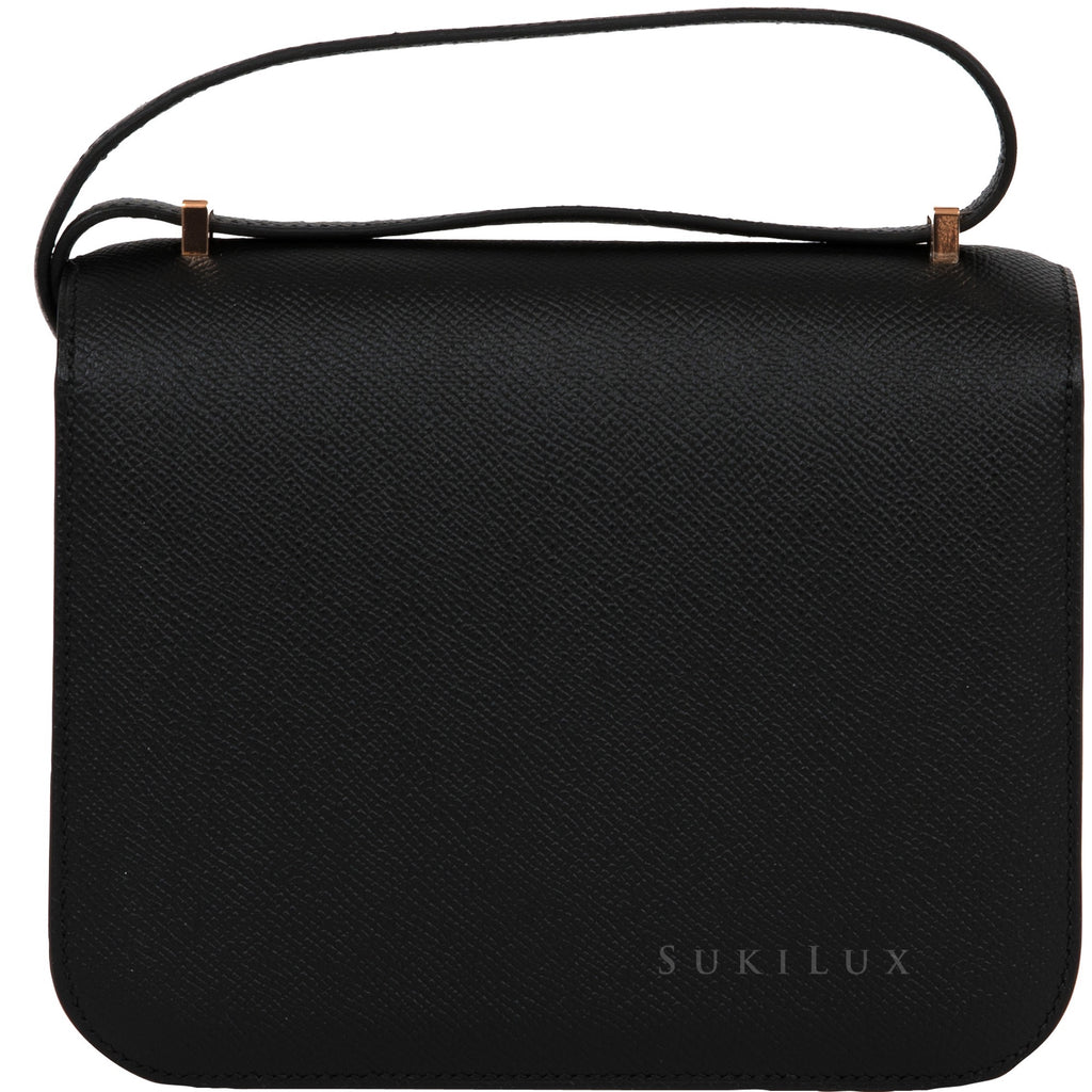 Hermès 18cm Black Epsom Leather Mini Constance III Bag with
