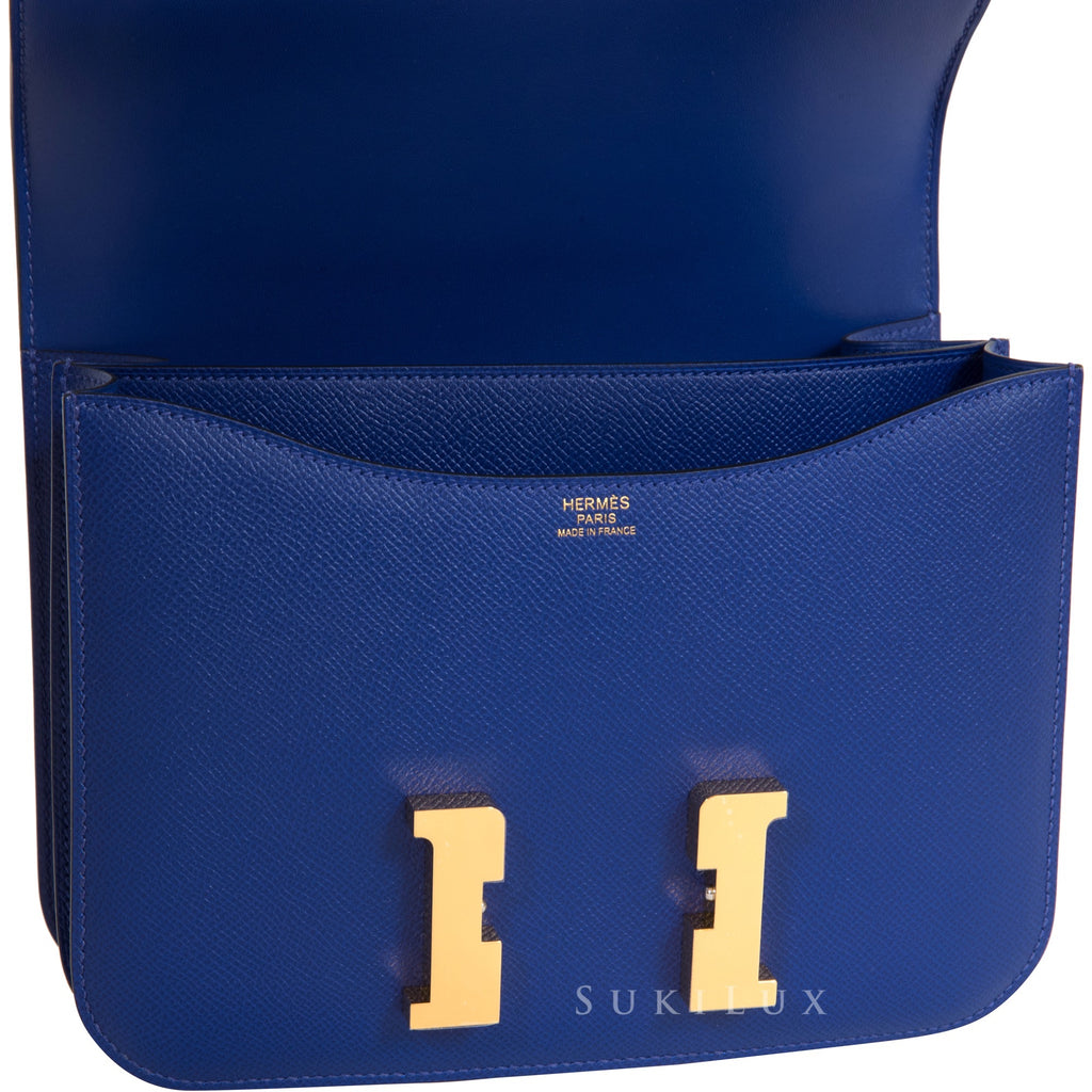 Hermès Constance Pm 24cm Veau Epsom 7T Blue Electric Gold Hardware – SukiLux