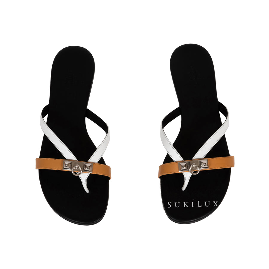 Hermès Corfou Sandal with Palladium Hardware in white and nature