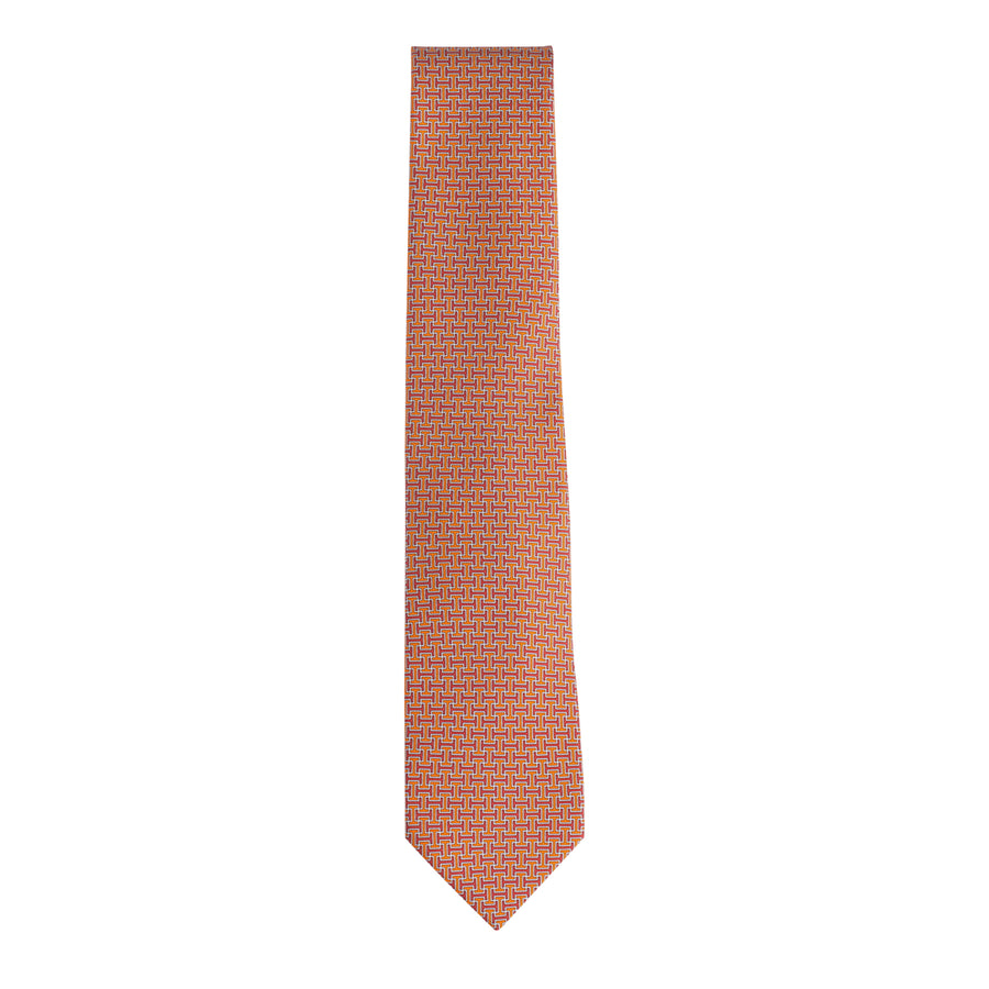 Hermès Cravate Silk Tie Terre D'H Orange VIF/ Rouge/ Ciel