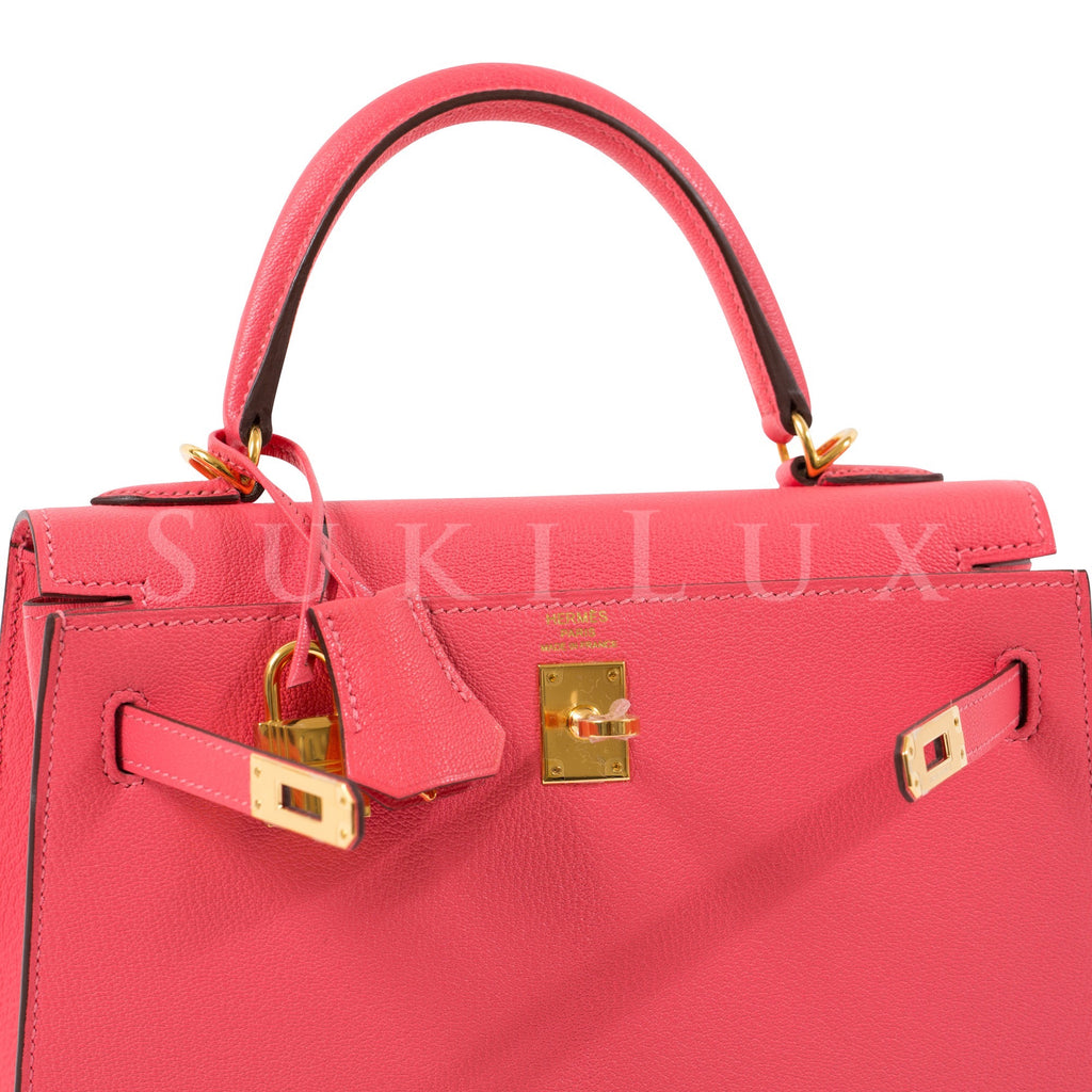 Hermès Kelly 25cm Sellier Chevre Goatskin U5 Rose Lipstick Gold Hardwa –  SukiLux