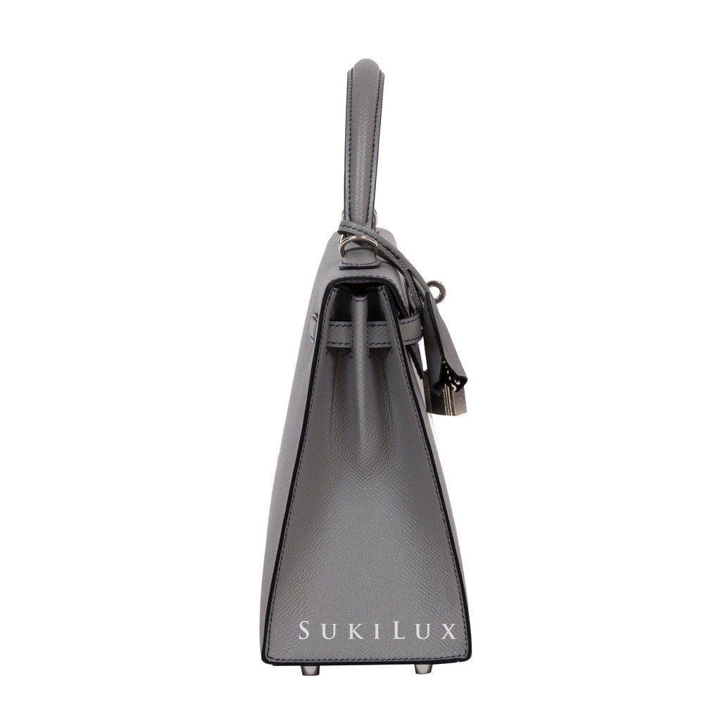 Hermes Kelly Depeche Bag 25cm Black Pochette Epsom Palladium