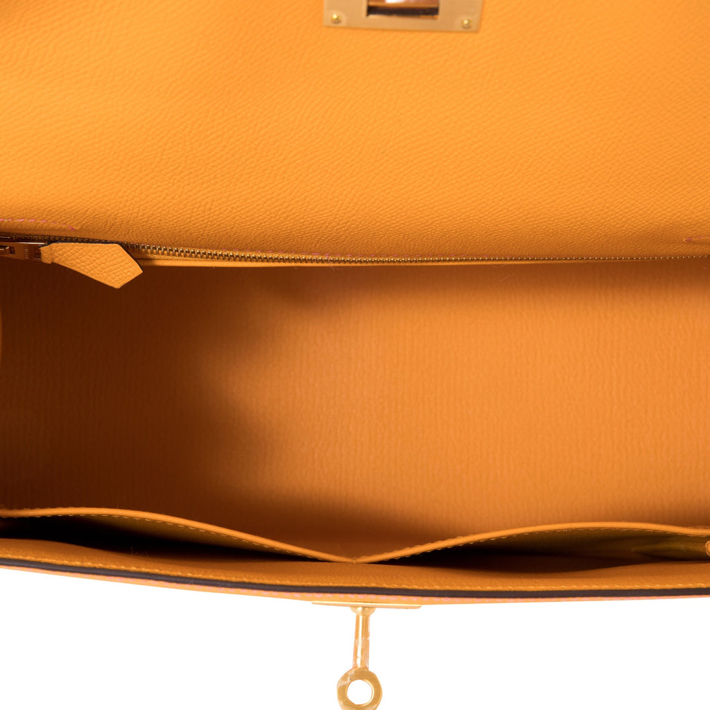 Hermès Kelly 28cm Sellier Veau Epsom 9V Jaune d'or / 10 Craie Gold Hardware