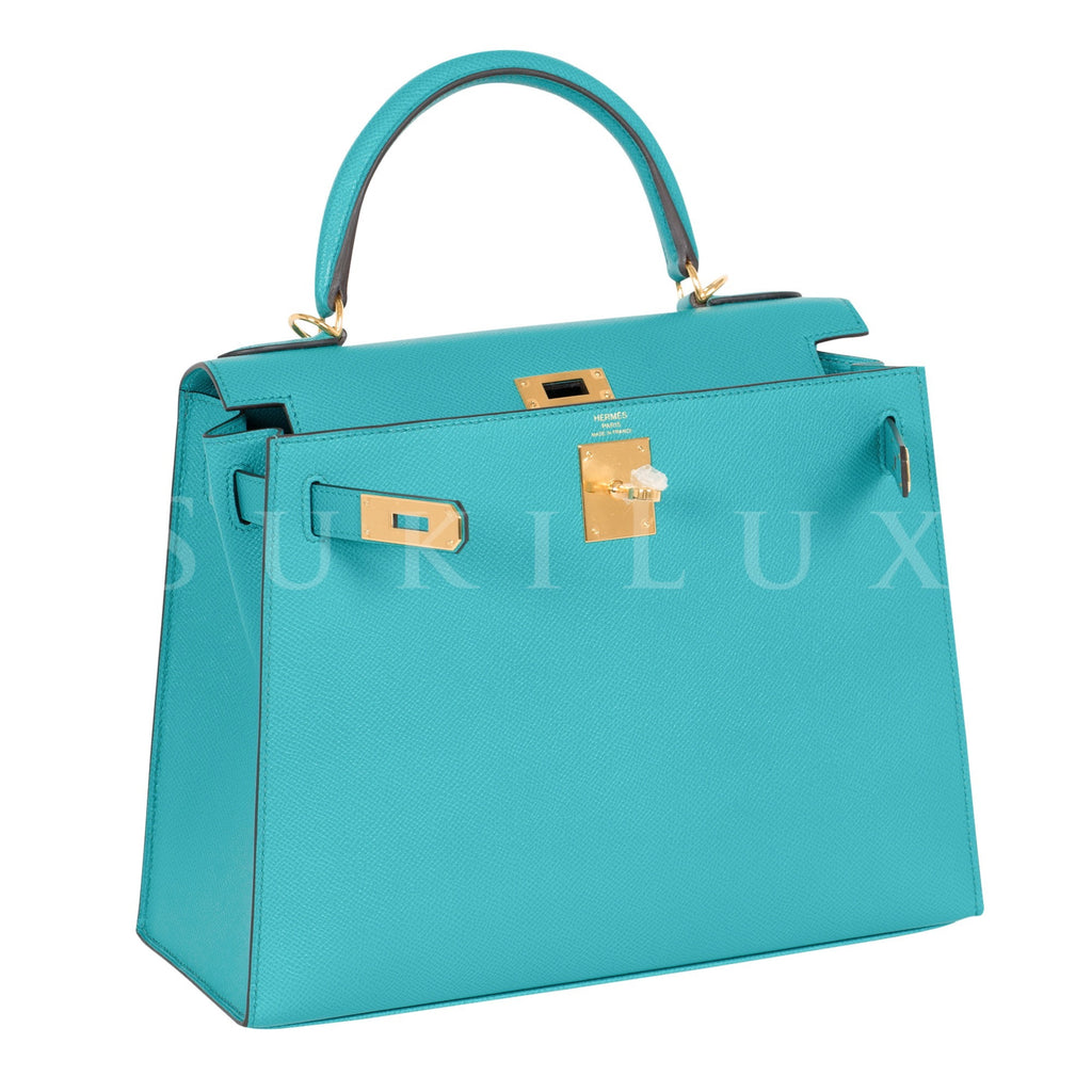 Hermès Sellier Kelly 28 Veau Epsom Bleu Atoll Gold Hardware – Coco Approved  Studio