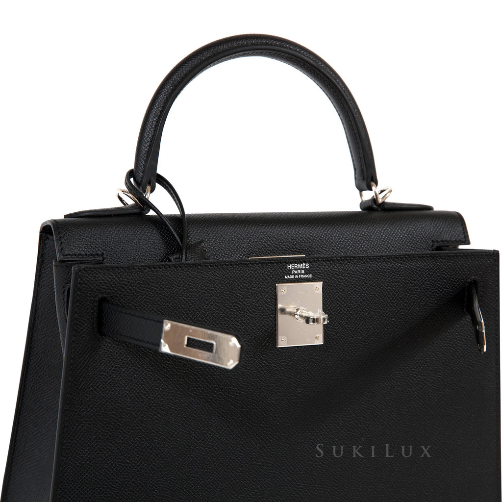 Hermès Kelly 28cm Sellier Noir 89 Epsom Leather Palladium Hardware