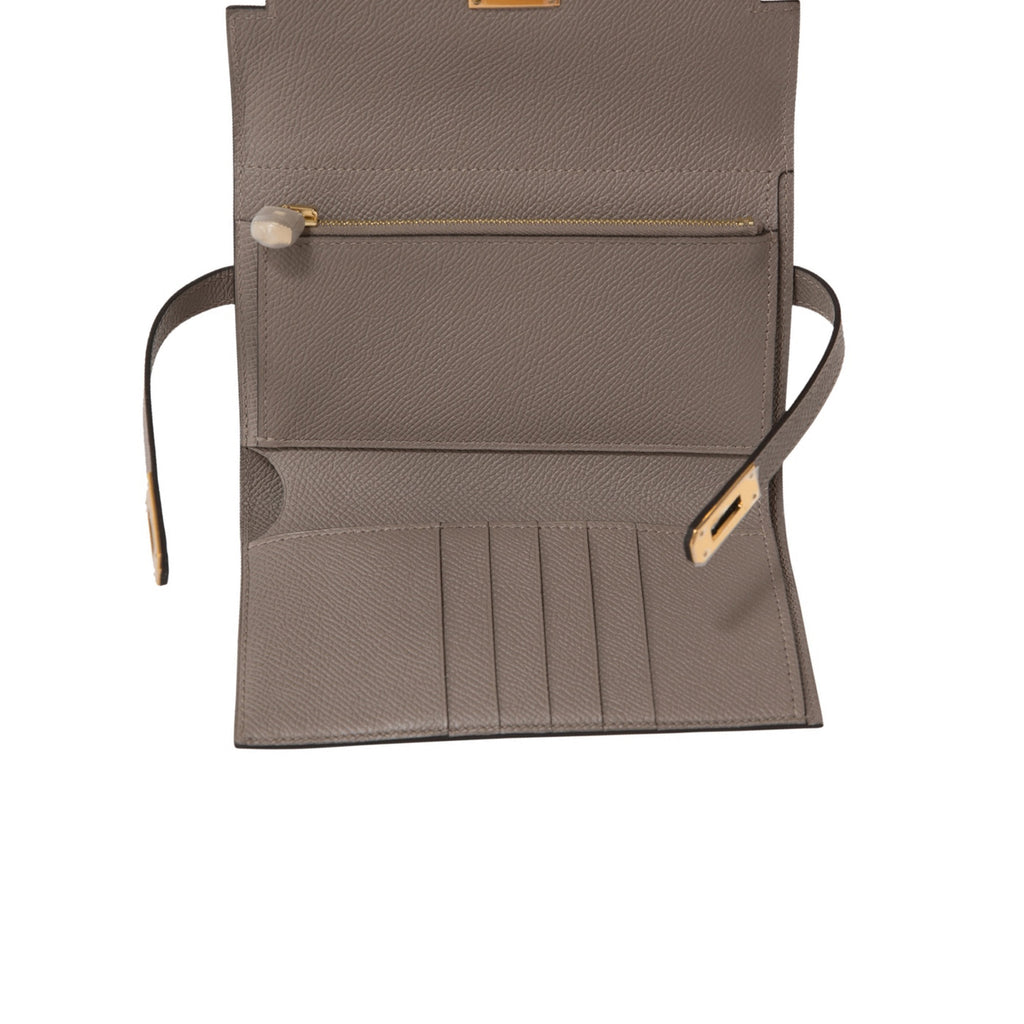 Hermès Kelly Compact Wallet GRIS ASPHALT M8 Epsom Leather Gold Hardware