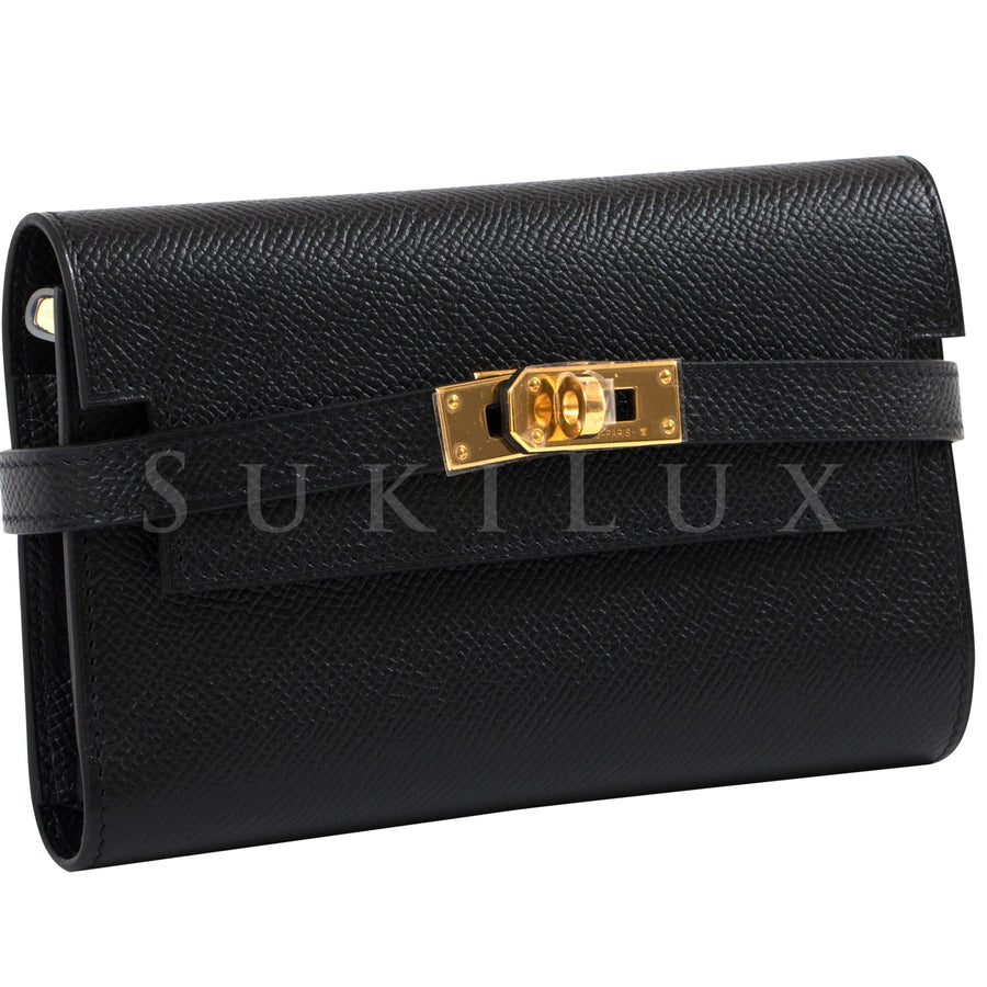 Hermès Kelly Compact Wallet Noir 89 Veau Epsom Gold Hardware