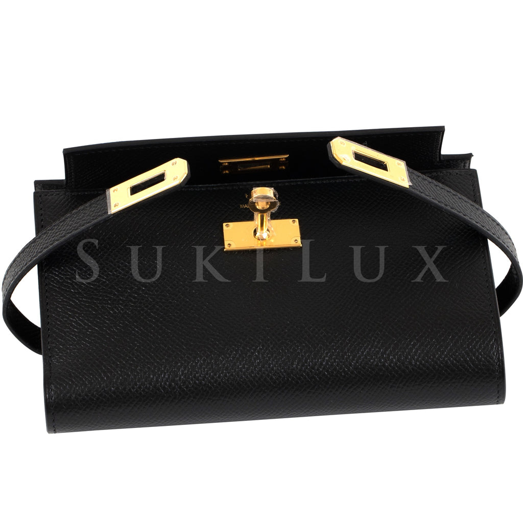 Hermès Kelly Compact Wallet Noir 89 Veau Epsom Gold Hardware