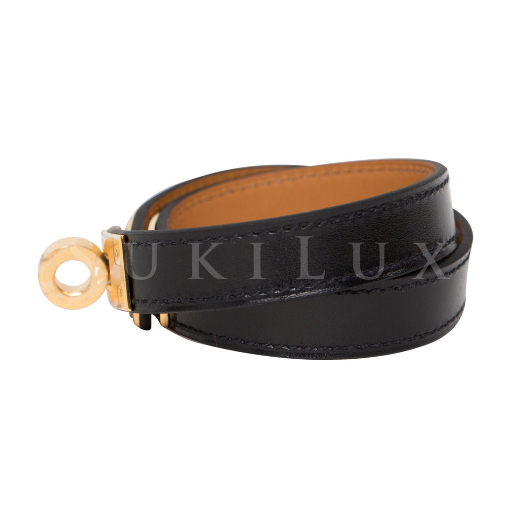 Hermès Kelly Double Tour Leather Bracelet Black Gold Hardware