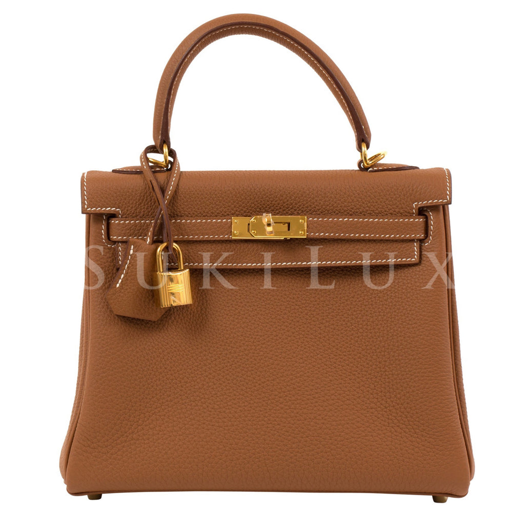 Hermes Kelly bag 25 Retourne Orange Togo leather Gold hardware