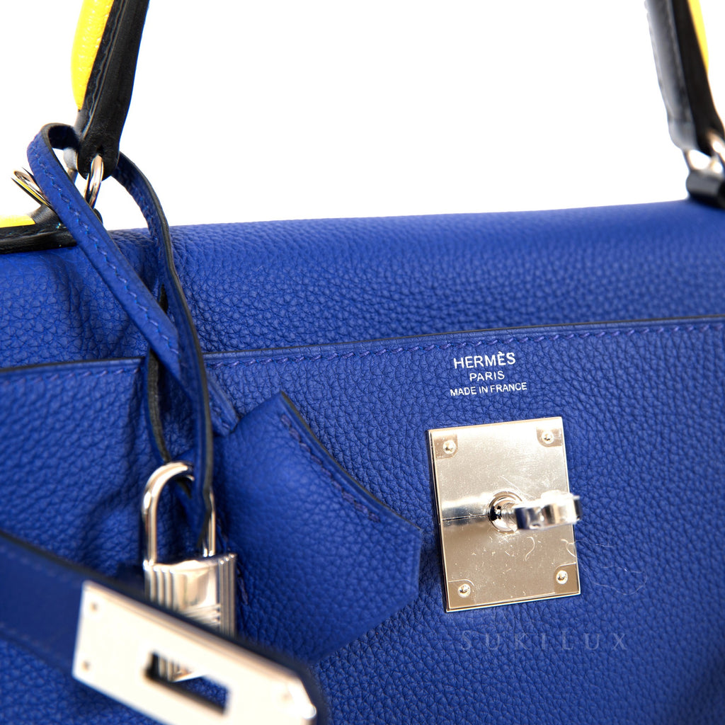 Hermès Kelly 28cm Retourne Veau Togo Au Trot 7T Bleu Electric Palladium Hardware