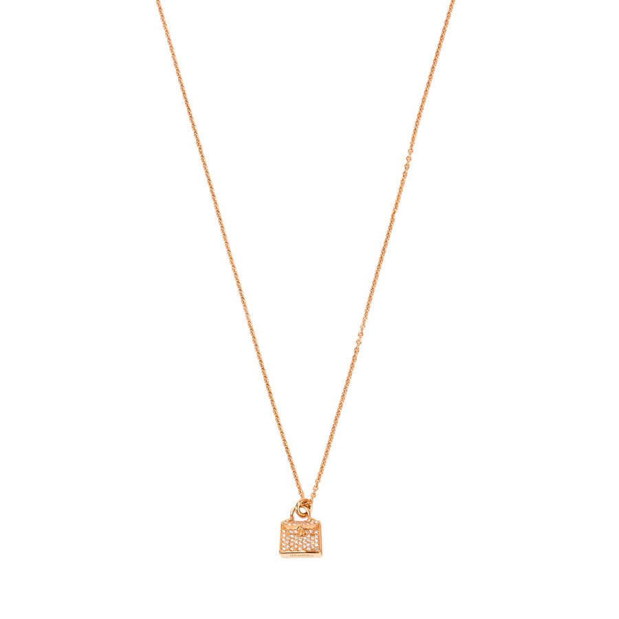 Hermès Kelly Rose Gold Pendant Necklace with Diamonds
