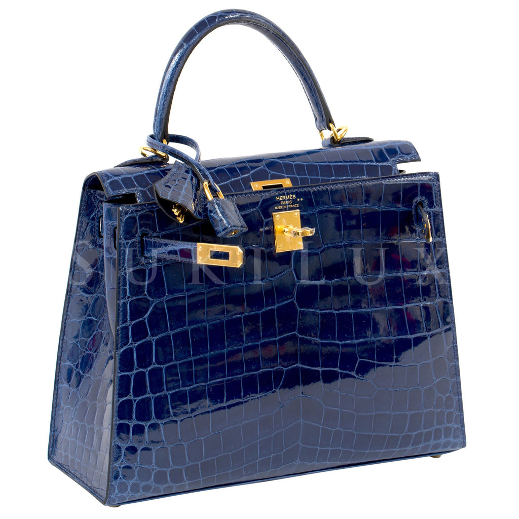 Hermès Kelly 25cm Sellier Crocodile Shiny Nilo 73 Bleu Saphir Gold Har –  SukiLux