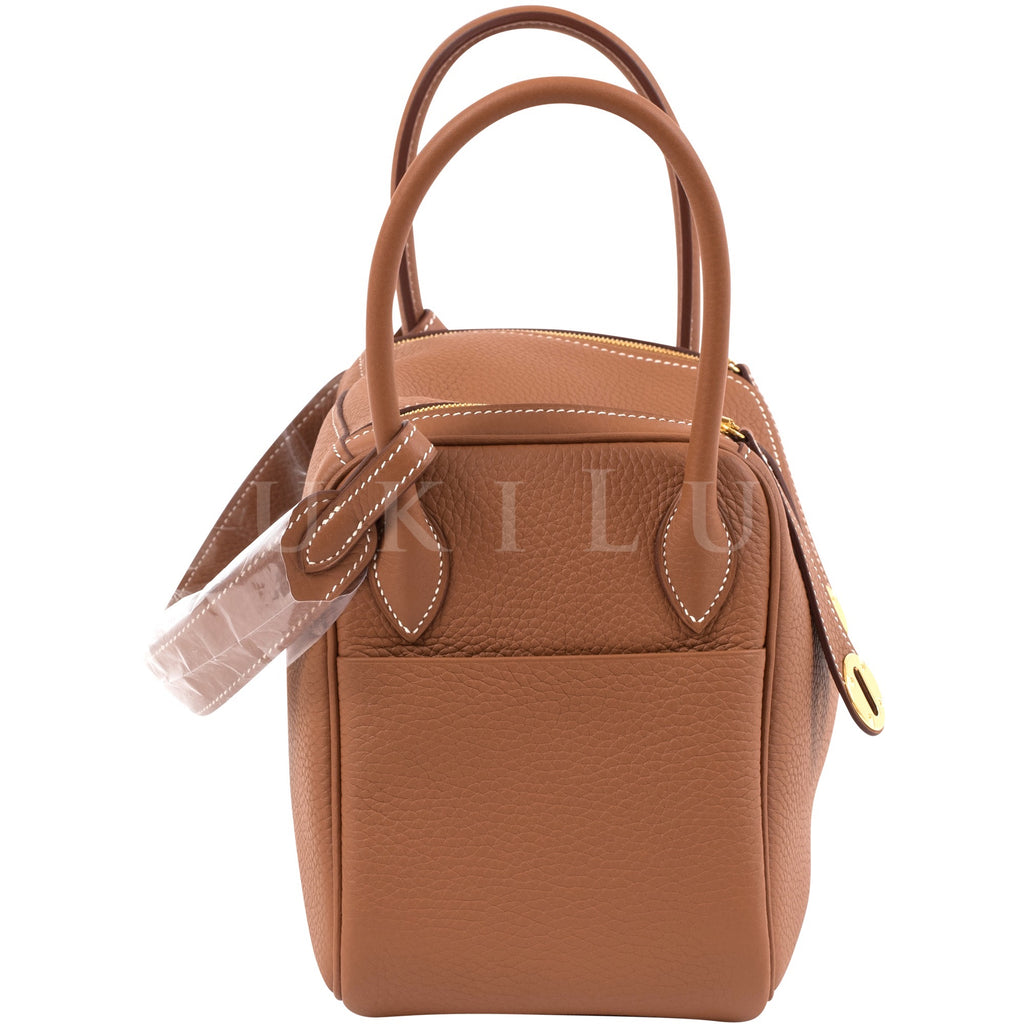 Lindy leather handbag Hermès Gold in Leather - 34840580