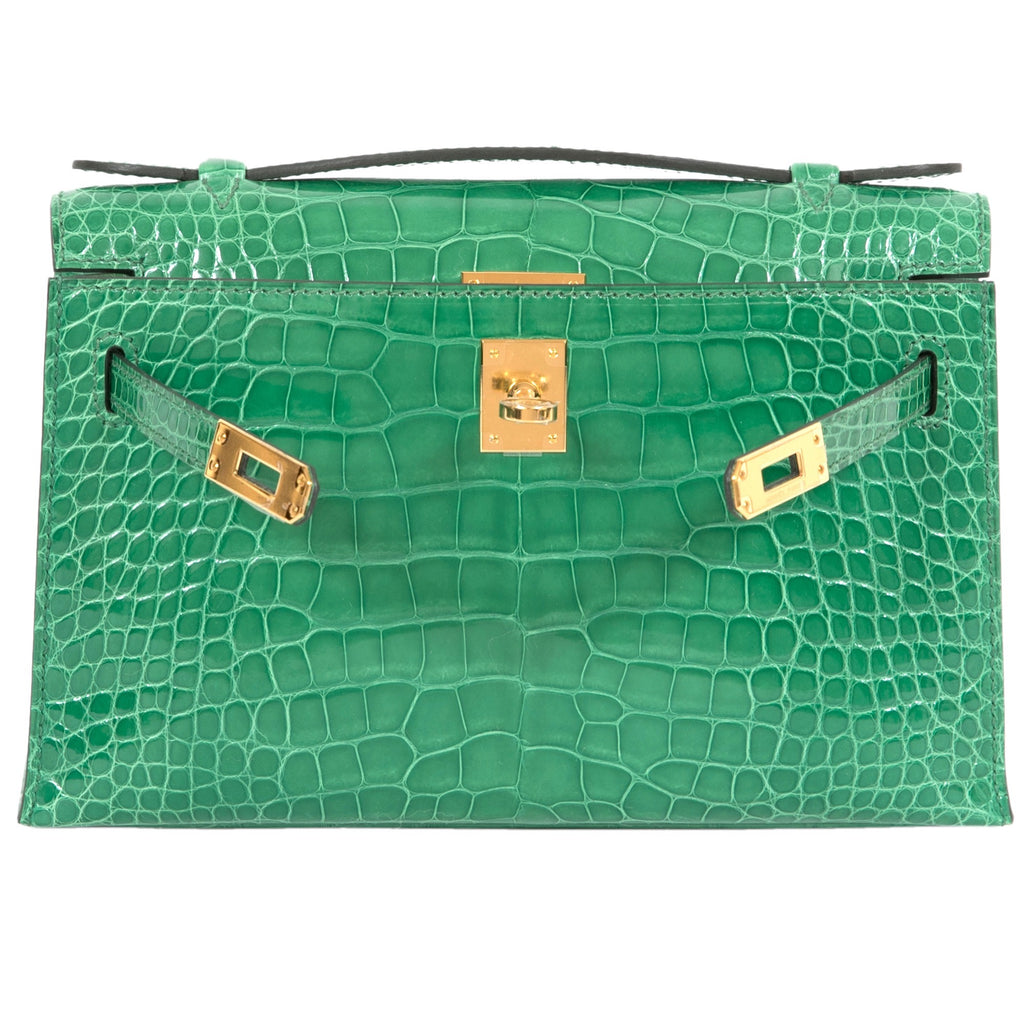 Hermes Mini Kelly Pochette 22cm Bag Shiny Mississippiensis Alligator Skin Gold  Hardware, Ultraviolet 5L - SYMode Vip