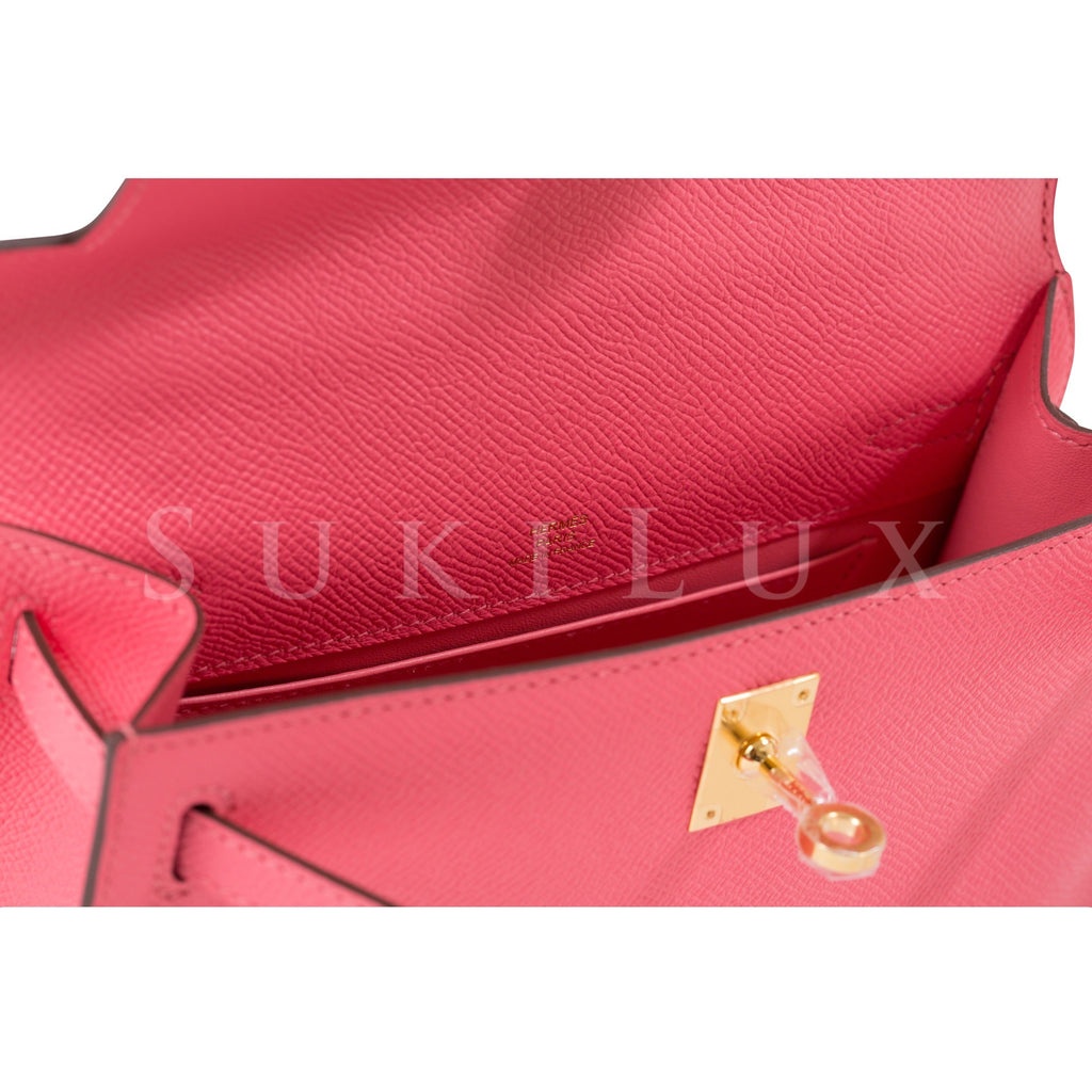Hermès MiniKelly Pochette Rose Azalee 8W Epsom Leather Gold Hardware