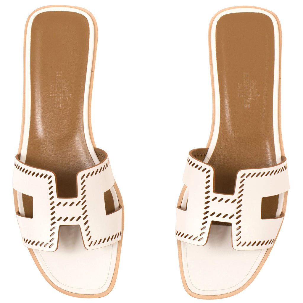 Hermes Oran Sandals In White Epsom Leather HJ00129