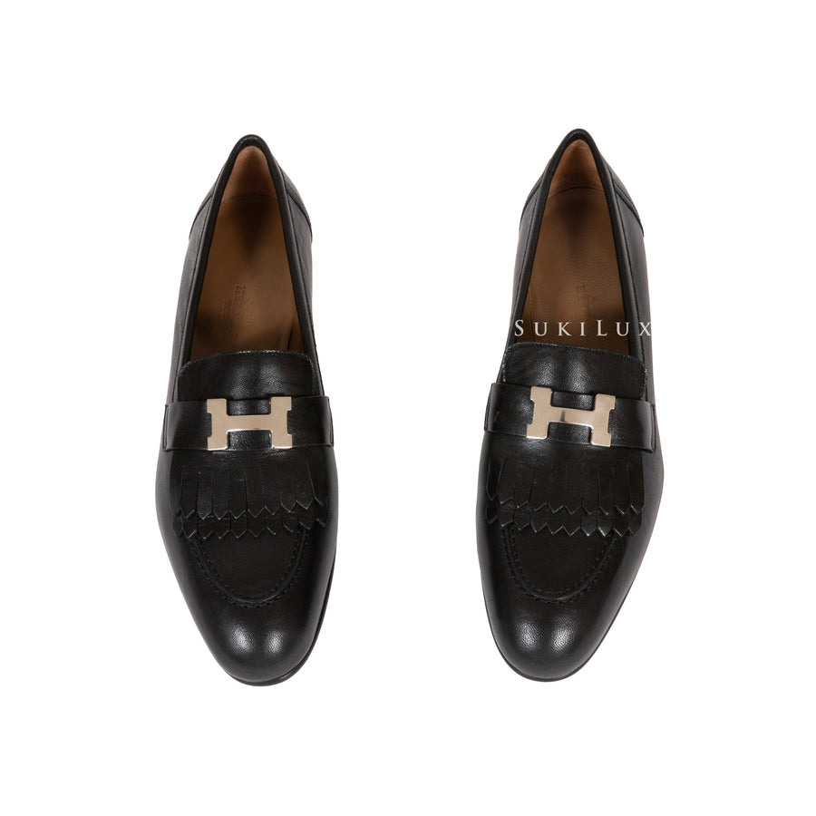 Hermès Royal Loafer Palladium H Buckle in Black