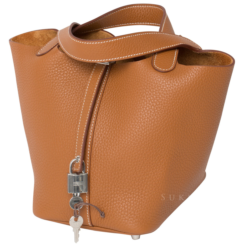 Hermes Gold Brown Picotin Lock 22 mm Handbag Bag