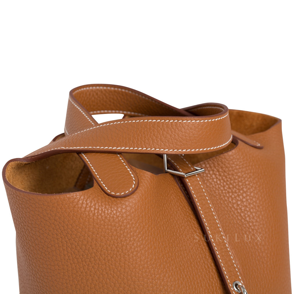 Hermes Picotin Lock Bag Clemence Leather Palladium Hardware In Brown