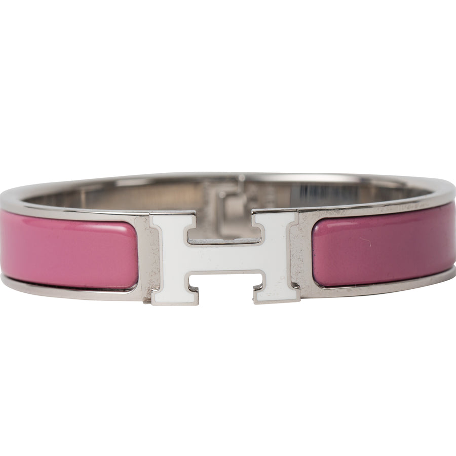 Hermès Clic Clac H Narrow Enamel Bracelet Velvety Pink Palladium Hardware