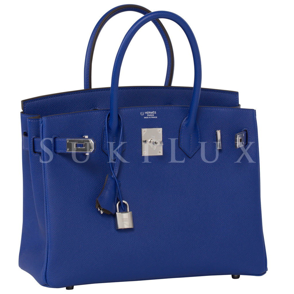 Hermès Birkin 30cm Veau Epsom 7T Bleu Electric/18 Etoupe Bi-color Platinum Hardware