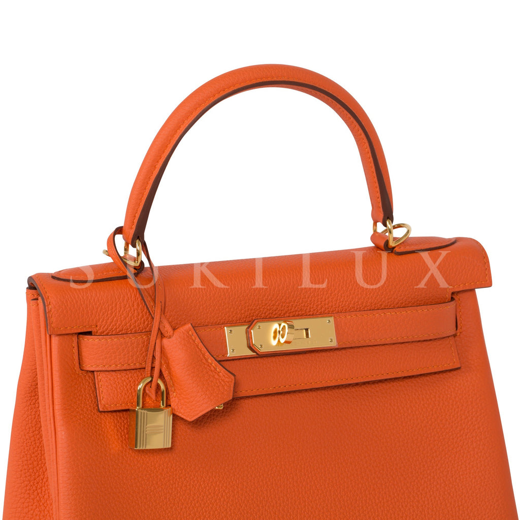 Hermès Kelly Bag 28 Orange Leather ref.585410 - Joli Closet