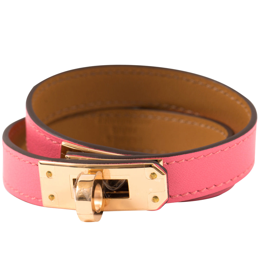 Hermès Kelly Double Tour Leather Bracelet Red Gold Hardware – SukiLux