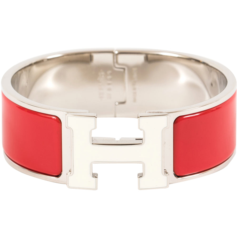 Hermès Clic Clac H Wide Red Enamel Bracelet PM Palladium Enamel Hardware