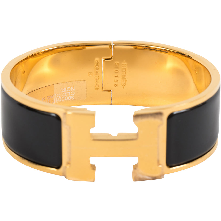 Hermès Clic Clac H Wide Enamel Bracelet Noir 89 Gold Plated