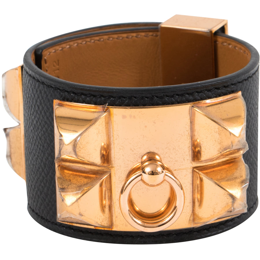 Hermès Collier De Chien CDC Bracelet Noir Epsom Rosegold Hardware