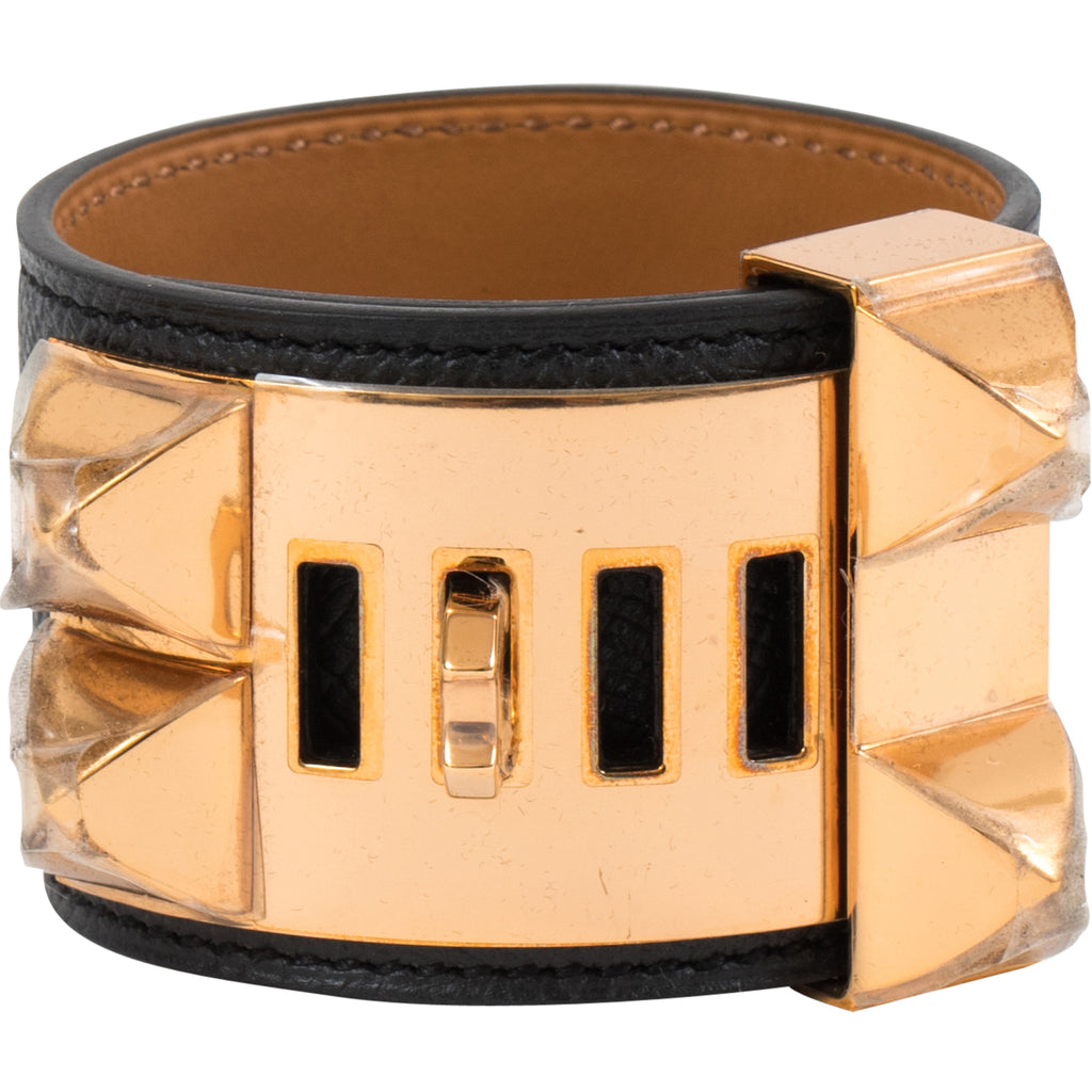 Hermès Collier De Chien CDC Bracelet Noir Epsom Rosegold Hardware